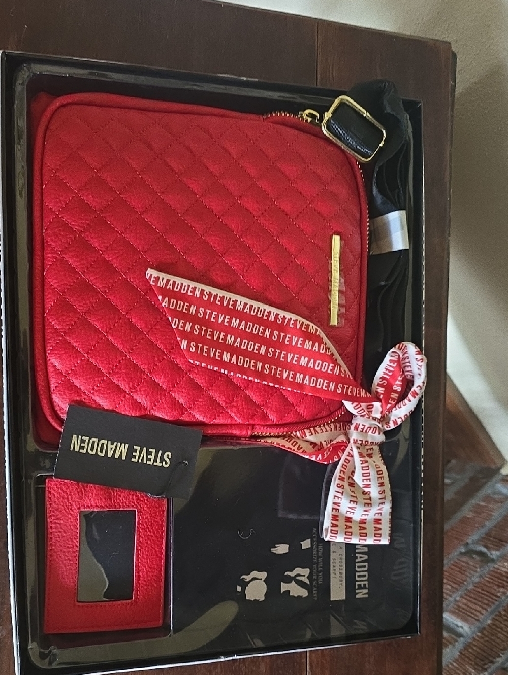 Steve Madden Quilted Red Crossbody with Gold Hardware